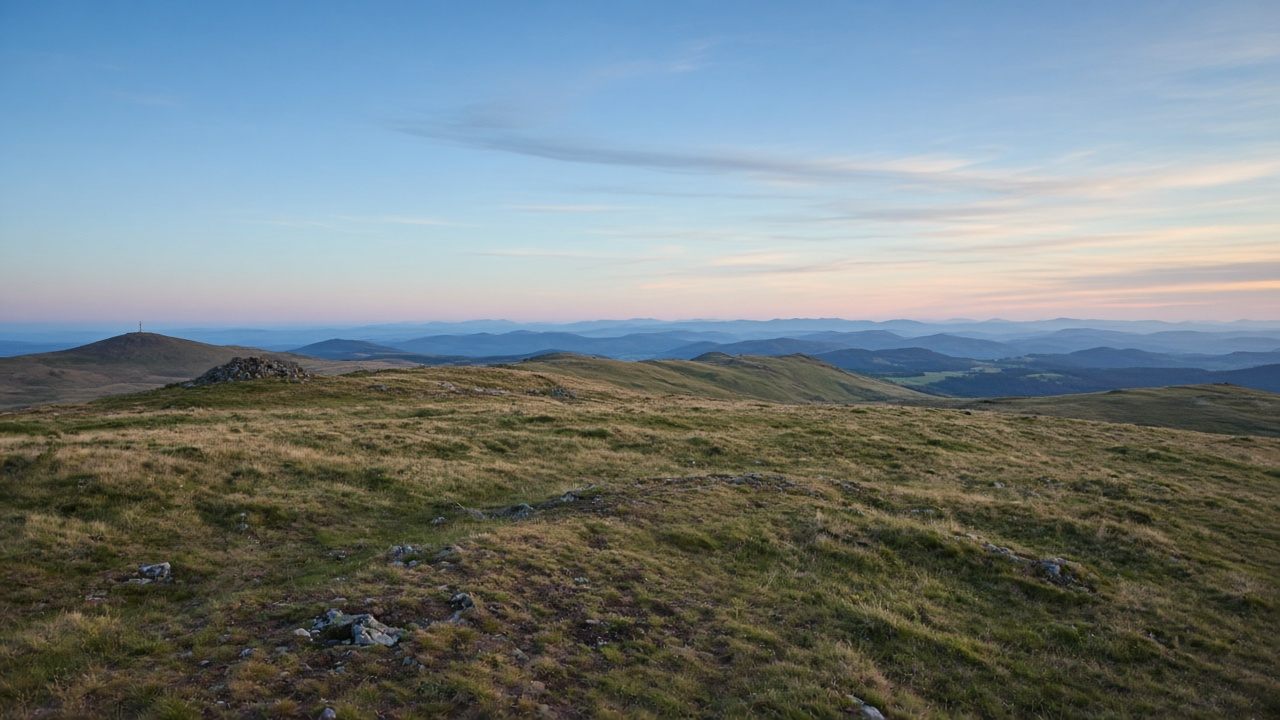 Offene Hänge der Wasserkuppe mit weitem Panorama